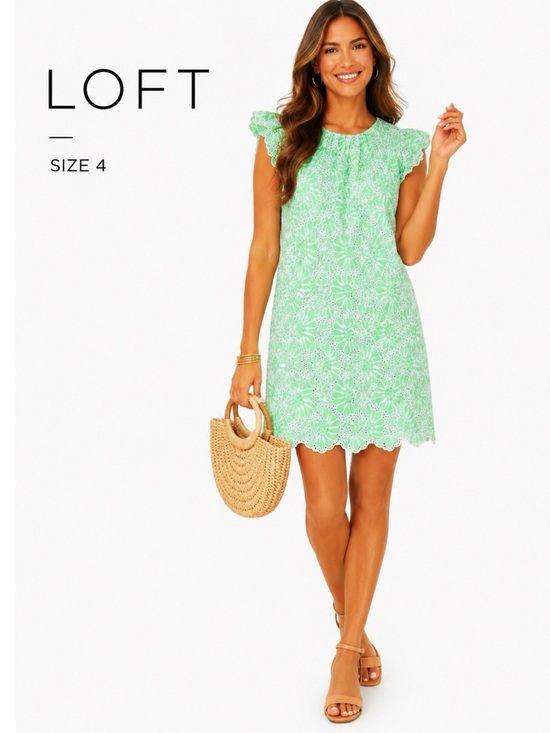 LOFT Dresses & Skirts - LOFT Green Floral Eyelet Mini Dress Size 4 New!